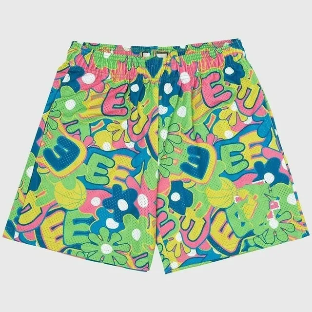 Eric Emanuel Mesh Shorts Floral Logo Print