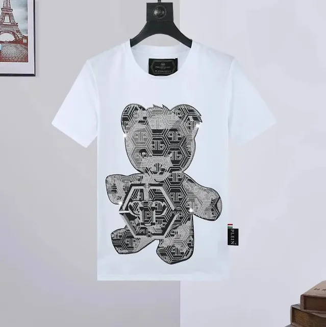 Philipp Plein Bear Graphic Tee Circuit Board Bear with Rhinestones