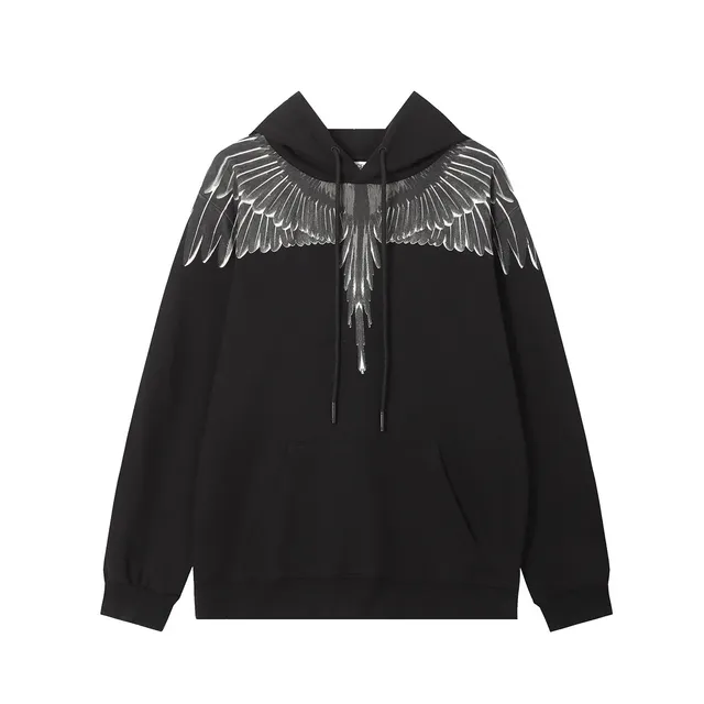 Marcelo Burlon Wings Hoodie Black with Silver Wings Print