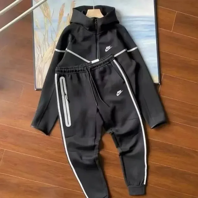 Nike Tech Fleece Hoodie and Joggers Black with Reflective Stripe