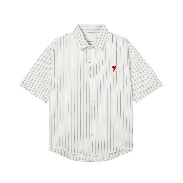 Amiri Short-Sleeve Shirt Pinstripe with Heart Logo