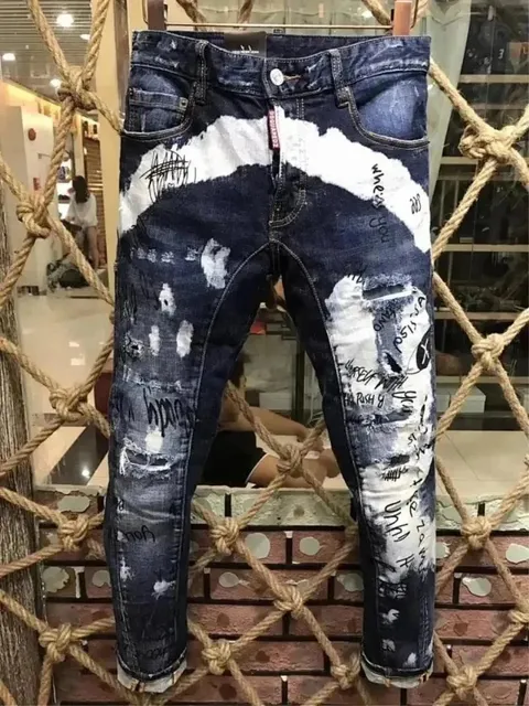 Dsquared2 Distressed Jeans Graffiti Print