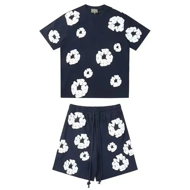 Off-White Scrunched Flower Set Navy with White Floral Print