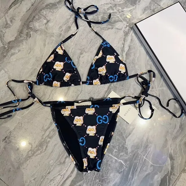 Gucci Triangle Bikini Set GG and Bear Print