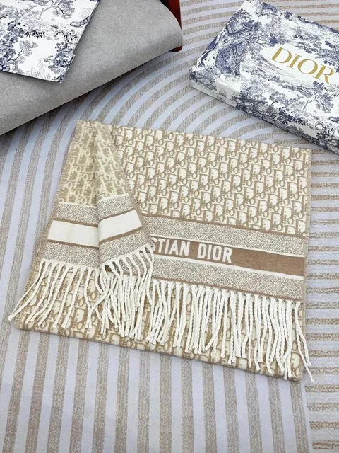 Dior Oblique Scarf Beige and White Logo
