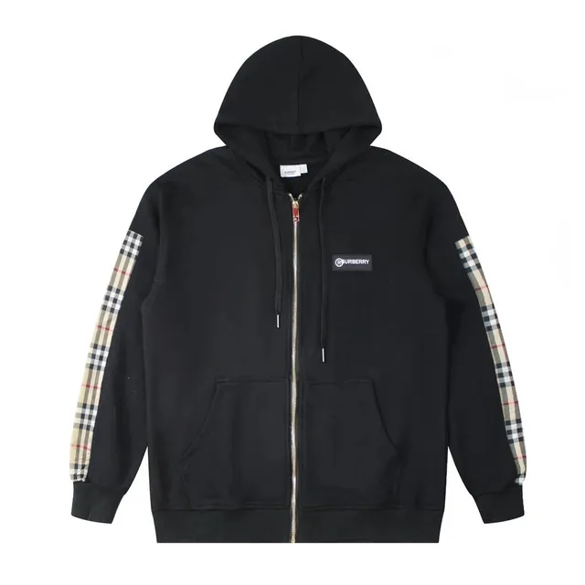 Burberry Zip-Up Hoodie Check Sleeve