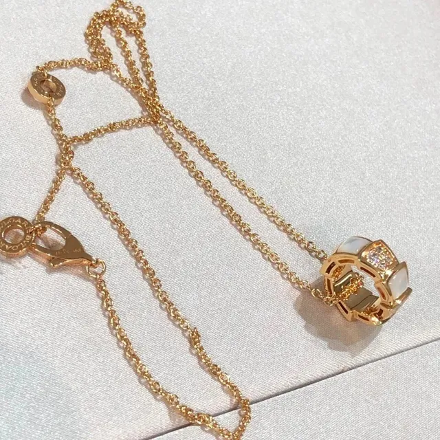 Bulgari Serpenti Viper Necklace Rose Gold with Mother-of-Pearl and Diamonds