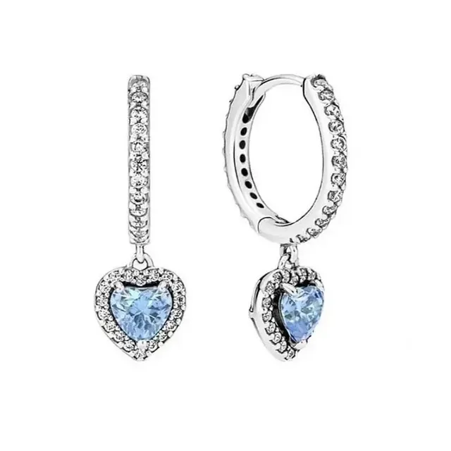 Pandora Heart Huggie Hoop Earrings Sky Blue CZ