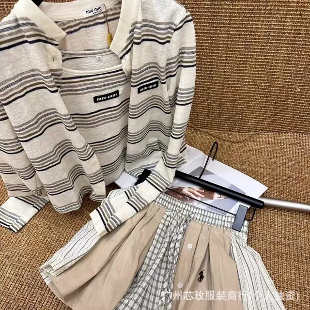 Miu Miu Striped Knit Polo Set Multi-Stripe
