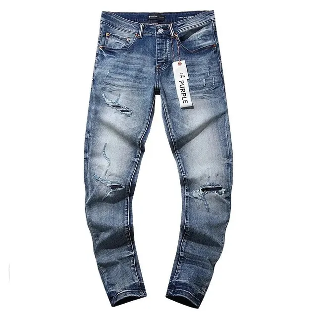 Purple Brand Distressed Slim Fit Jeans Medium Wash with Rips