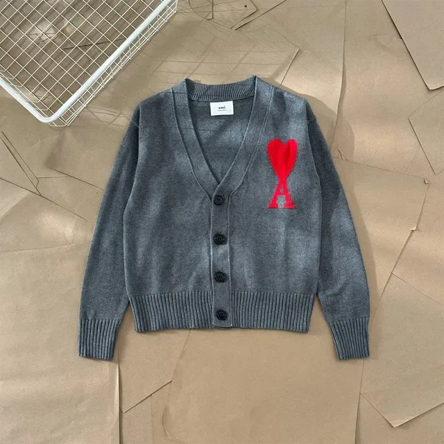 AMI Paris V-Neck Cardigan Heart Logo