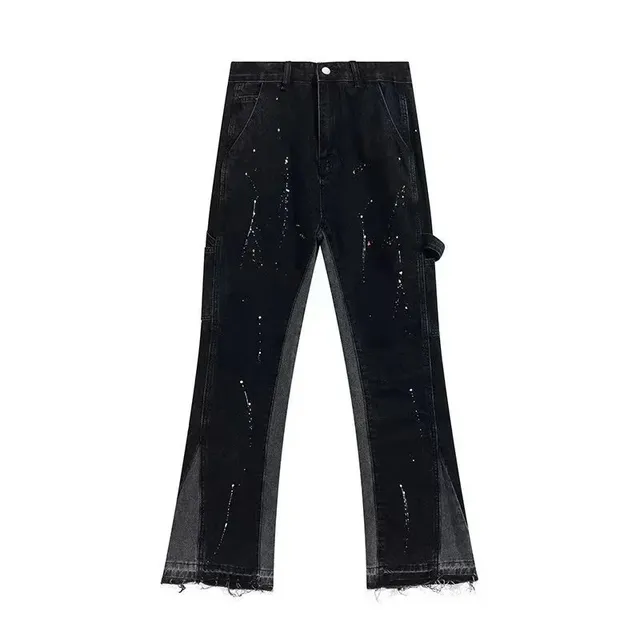 Paint-Splatter Denim Trousers Distressed Paint Splatter