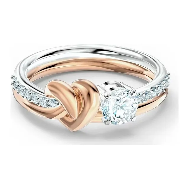 Swarovski Heart Knot Ring Two-Tone Crystal