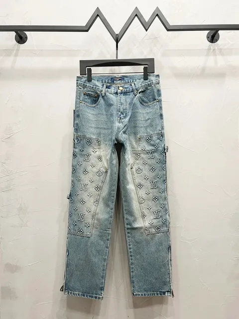 Louis Vuitton Monogram Denim Jeans Embroidered Patchwork