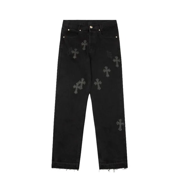 Chrome Hearts Cross Patch Jeans Black with Embroidered Crosses