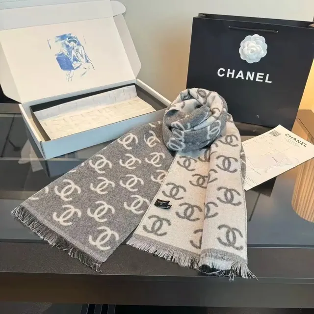 Chanel CC Logo Scarf Double Face Wool