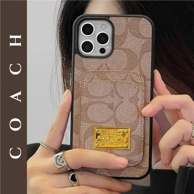 Coach Phone Case Signature Canvas with Gold Plaque