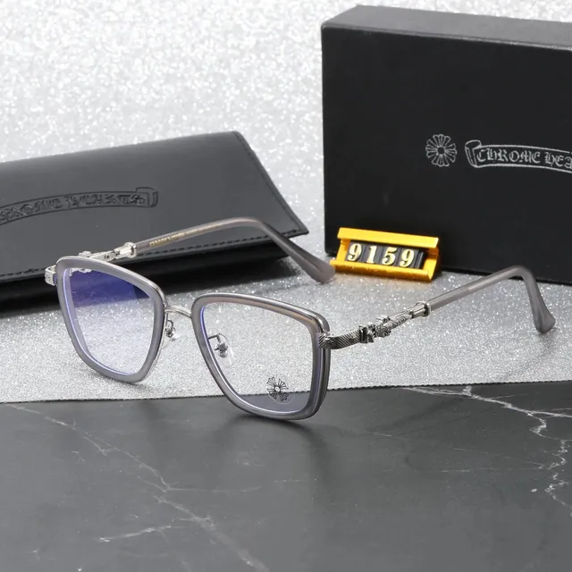 Chrome Hearts Square Frame Glasses Gunmetal with Blue Lens