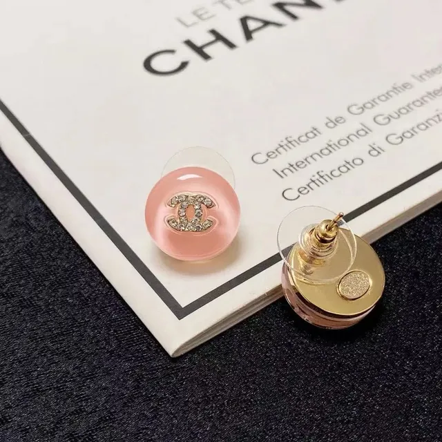 Chanel CC Logo Stud Earring Resin with Crystal CC