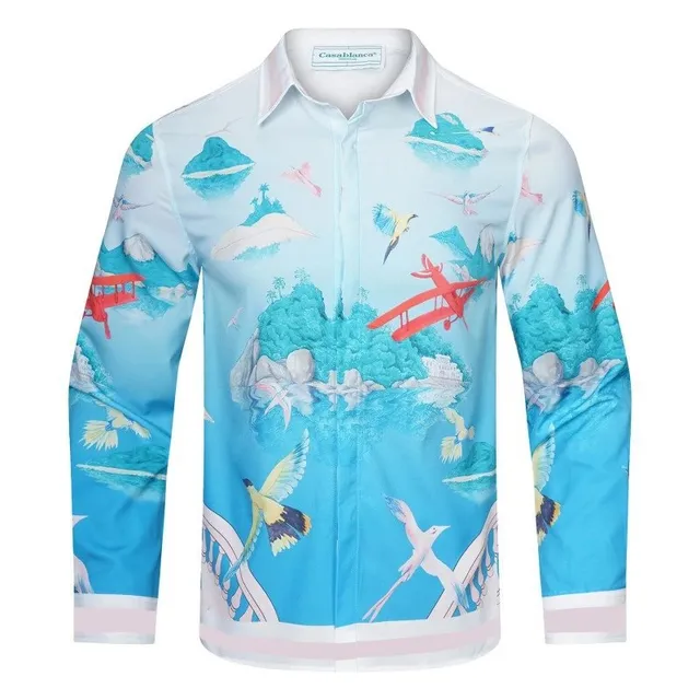 Casablanca Printed Long-Sleeve Shirt Tropical Airplane Print