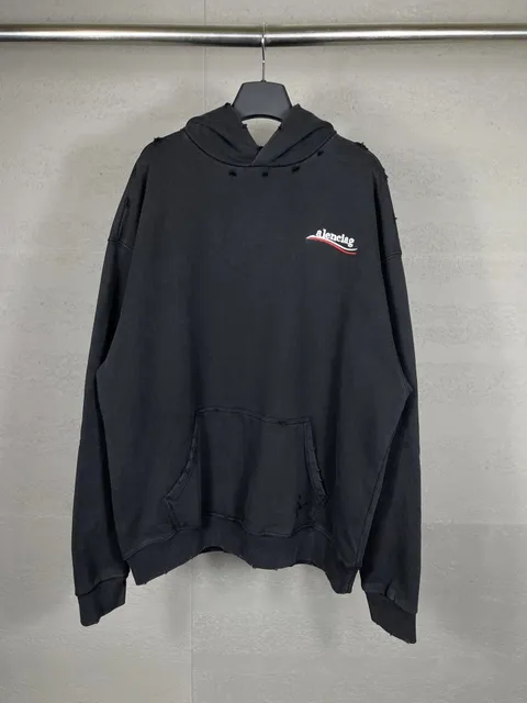 Balenciaga Distressed Hoodie Logo Embroidery
