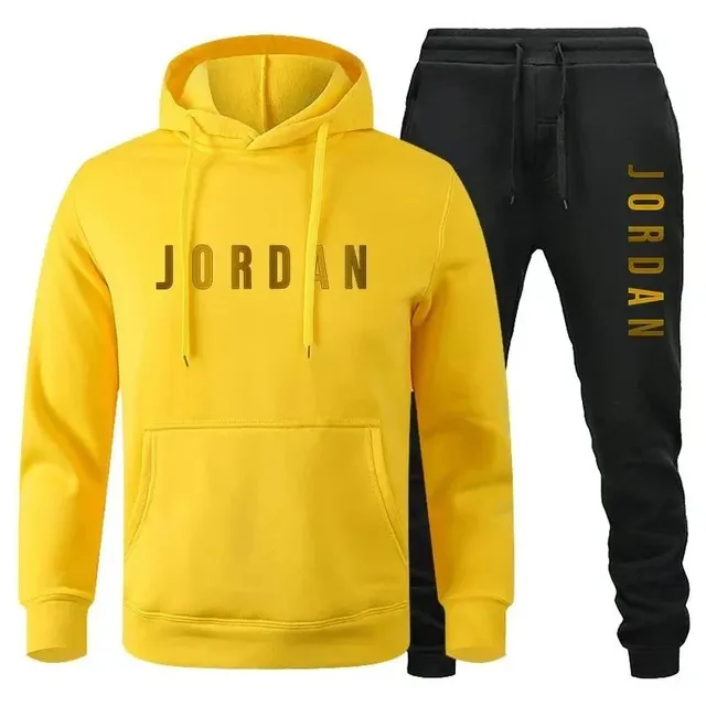 Jordan Hoodie and Joggers Set Yellow/Black Logo