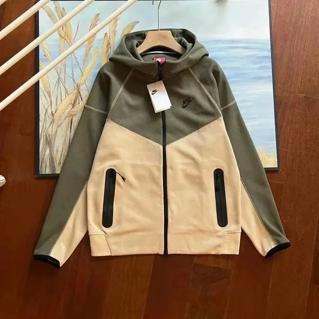 Nike Tech Fleece Hoodie Olive and Beige Colorblock