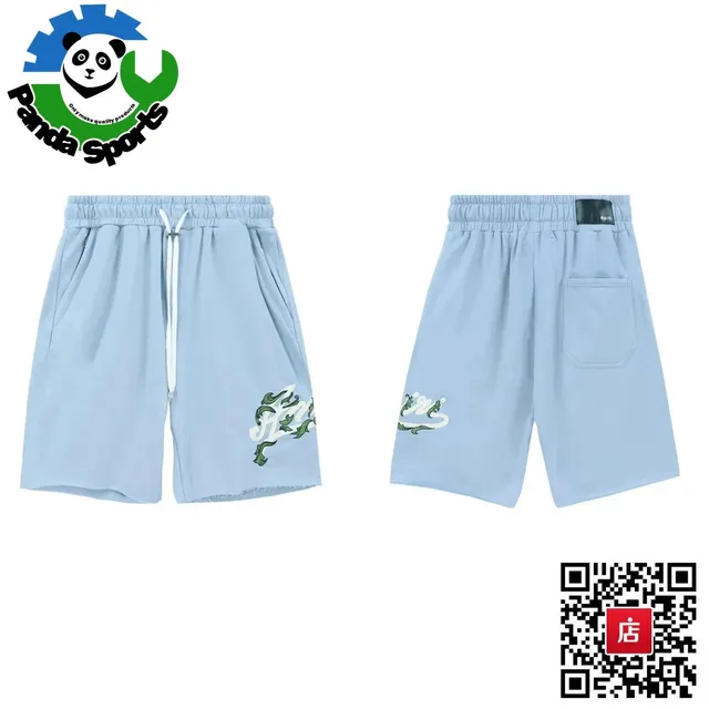 Amiri Embroidered Shorts Light Blue with Green Embroidery