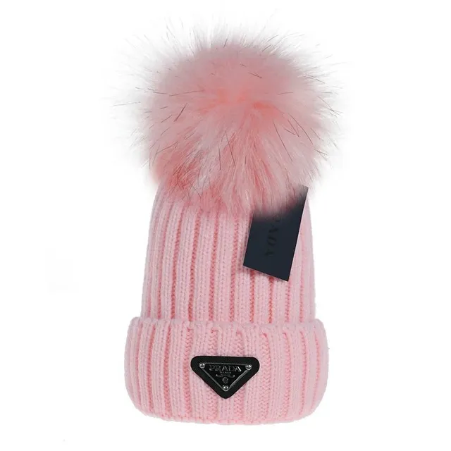 Prada Pom-Pom Beanie Ribbed Knit with Fur Pom