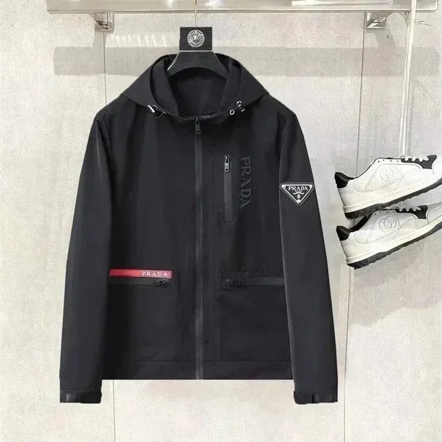 Prada Hooded Zip Jacket Logo-Embroidered