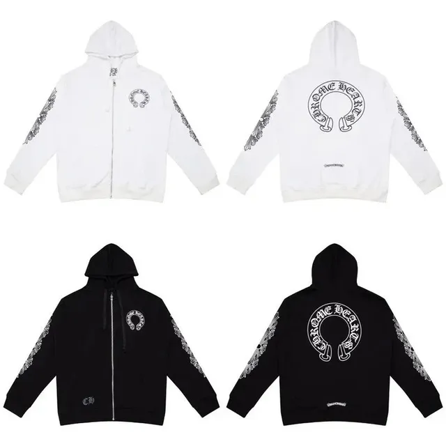 Chrome Hearts Zip-Up Hoodie Cross Logo Sleeve Print