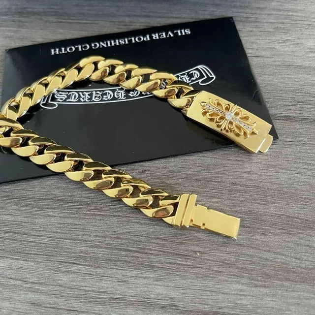 Chrome Hearts Curb Chain Bracelet Cross Motif with Crystals