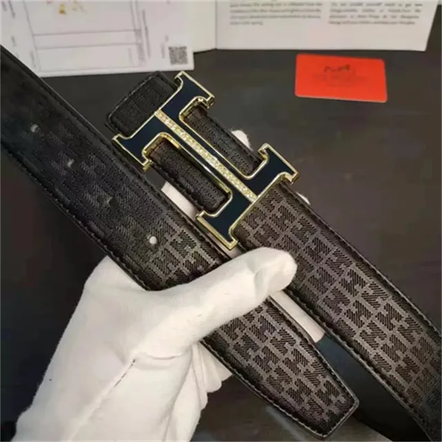 Hermès H Buckle Belt Logo-Print with Enamel and Crystal Detail