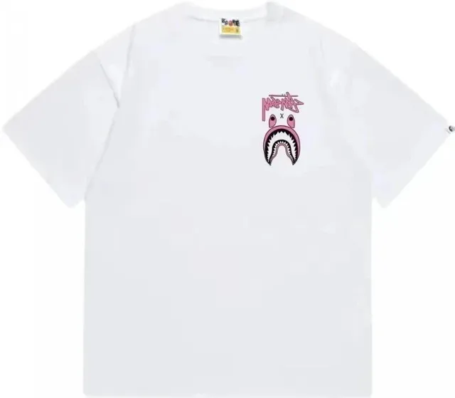 BAPE × Stüssy Short-Sleeve Tee Pink Shark Logo