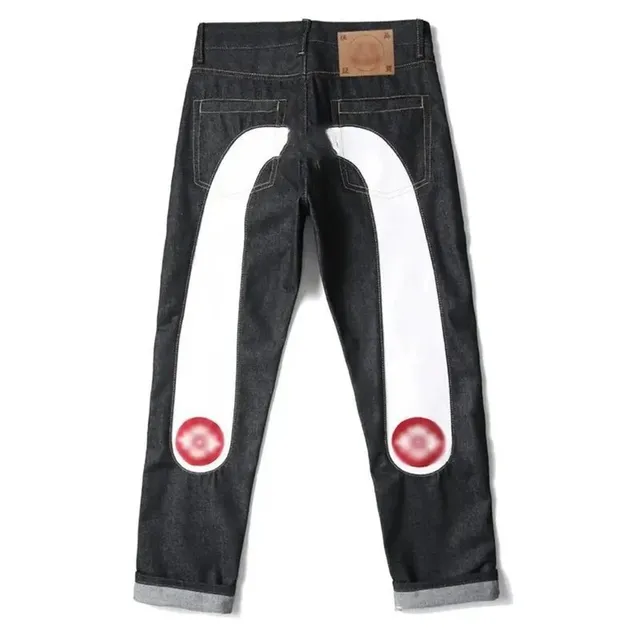 Evisu Fukuro Pants White Arc with Red Circle