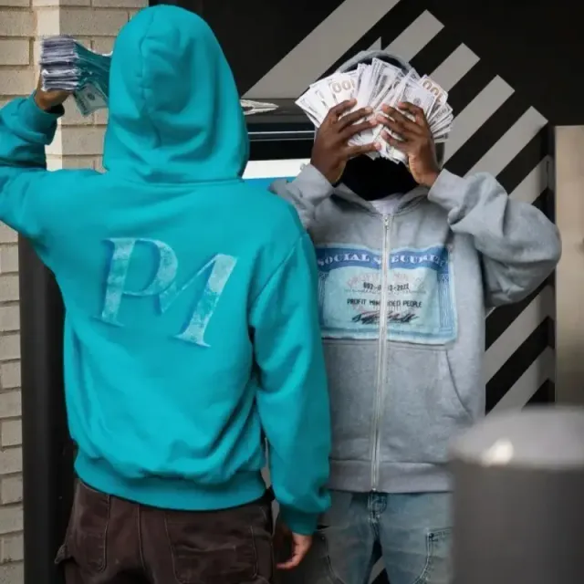 Palm Angels Hooded Sweatshirt PM Logo Back / Social Security Print