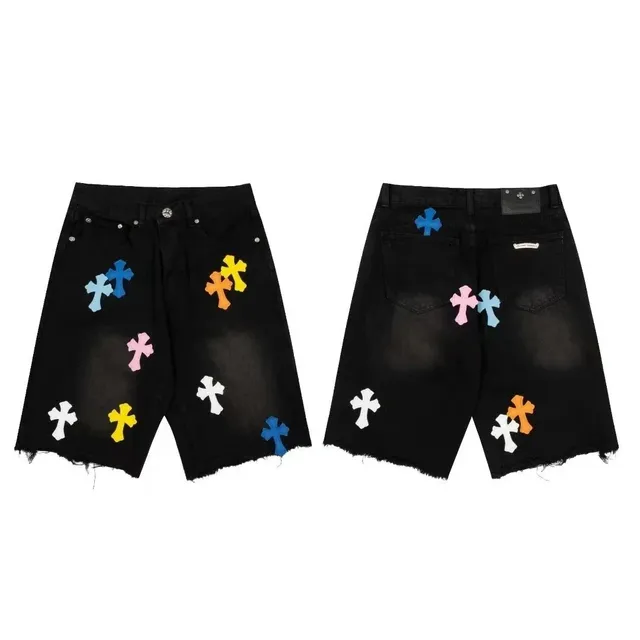 Chrome Hearts Denim Shorts Multi-Color Cross Appliqué