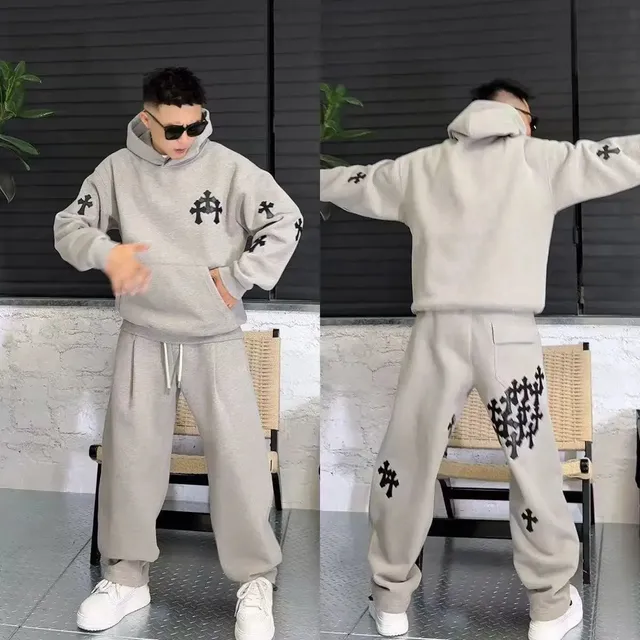 Chrome Hearts Hoodie and Joggers Set Cross Logo Print