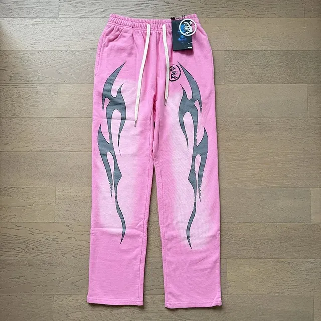 Hellstar Tribal Print Sweatpants Pink with Grey Flame Graphics