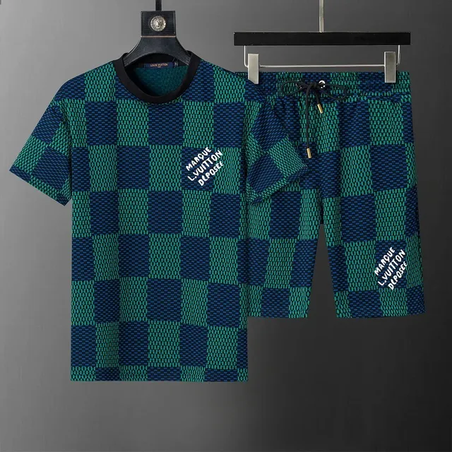 Louis Vuitton Checkered Knit Set Navy and Green
