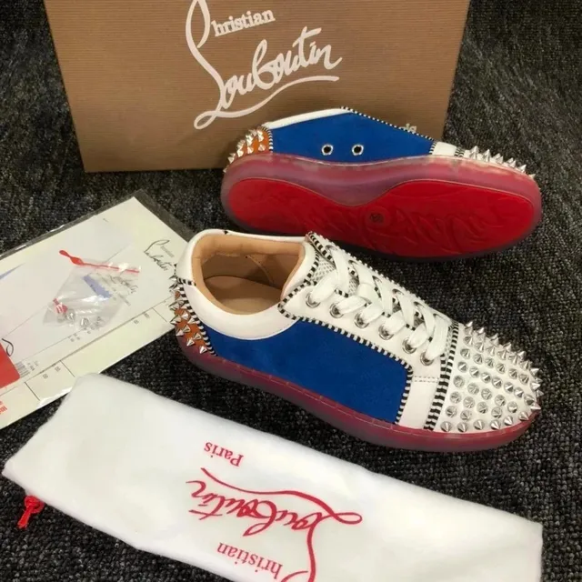 Christian Louboutin Louis Junior Spiky White Blue Suede