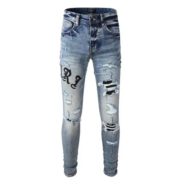Amiri Distressed Skinny Jeans Gothic Logo Print