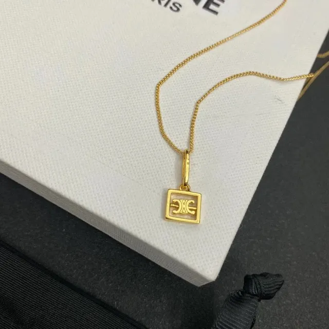 Celine Square Logo Pendant Gold-tone
