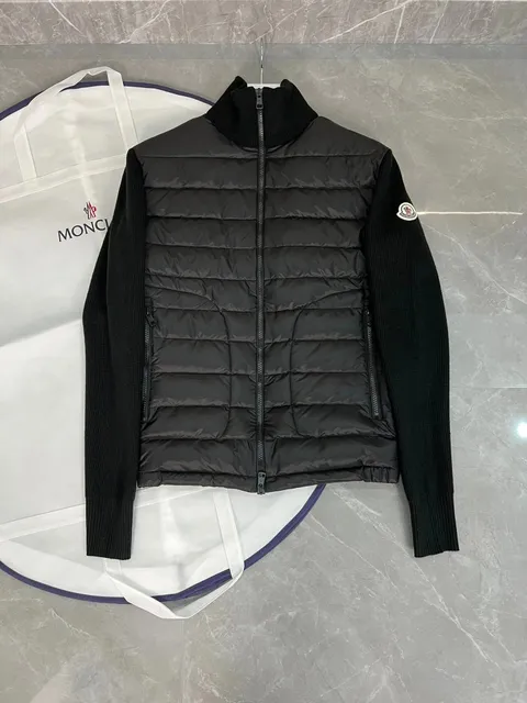Moncler Knit-Sleeve Puffer Jacket Black