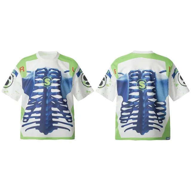 Saint Michael Skeleton Print T-Shirt Ribcage Graphic