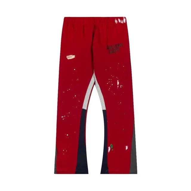 Gallery Dept. Paint Splatter Sweatpants Distressed Red with Contrast Panels