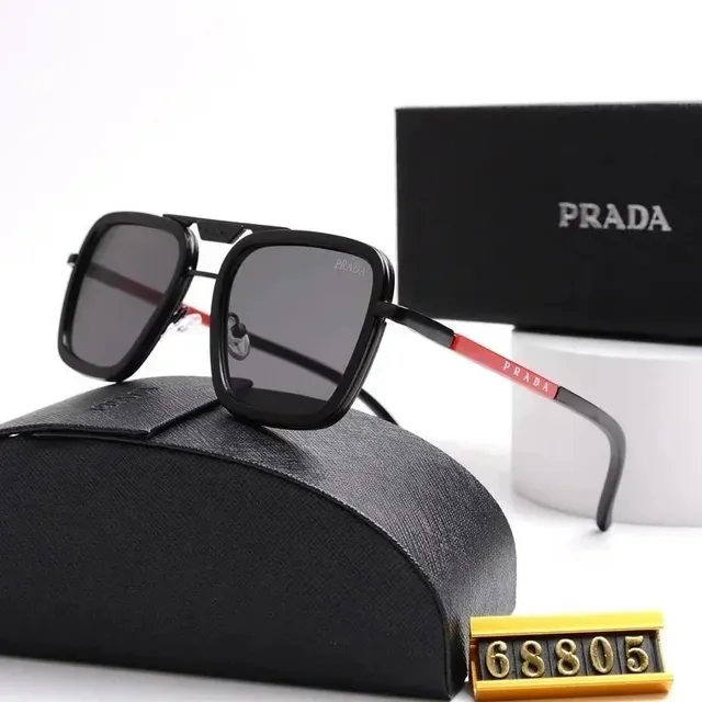 Prada Square Sunglasses Black Frame with Red Temple Detail
