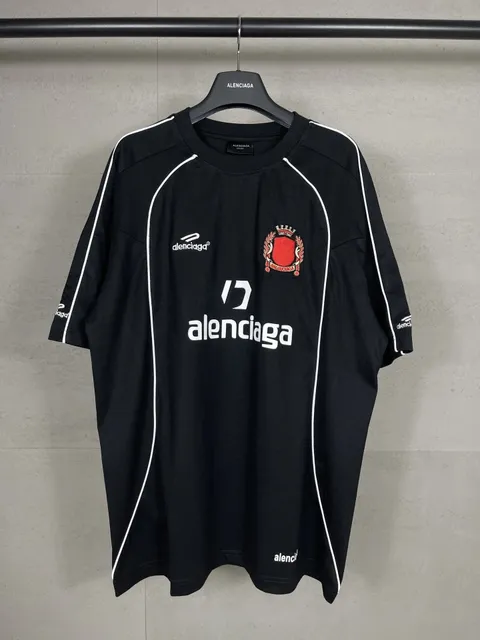 Balenciaga Sport Jersey Tee Black with White Piping and Crest