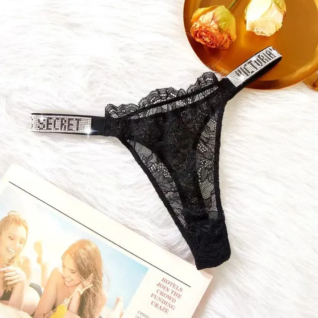 Victoria's Secret Lace Thong Crystal Logo Waistband