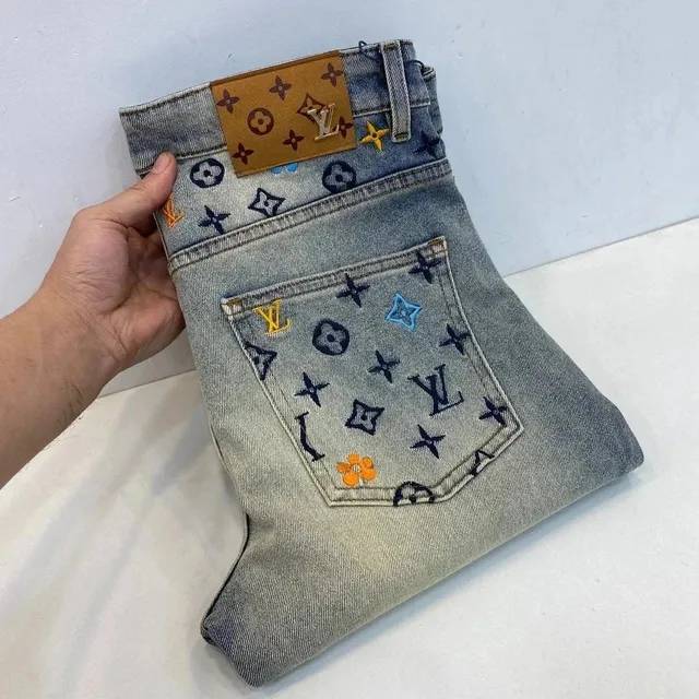 Louis Vuitton Monogram Denim Jeans Multicolor Embroidered